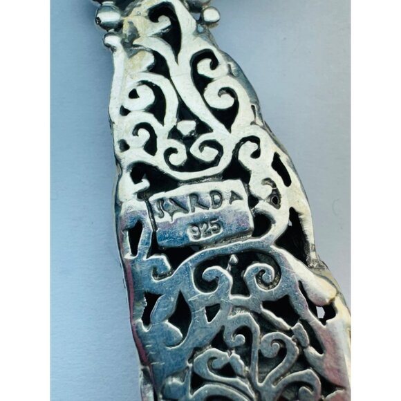 Estate SARDA Sterling Silver 925 Pink Gemstone Pendant Ornate Bali Design - Picture 6 of 9